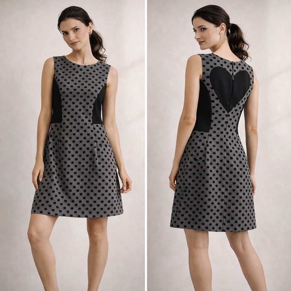 Tenax Italian Heart Pannel Mini Dress Flocked Velvet Print Structured Waist Sz S